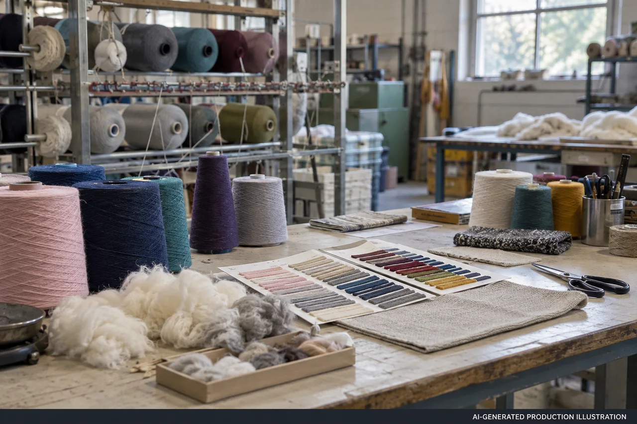 AI-generated fibre and shade direction illustration, not a photograph of FEICHEER factory