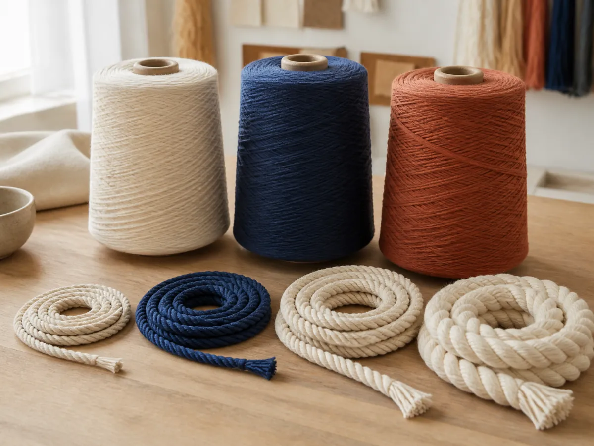 Representative cotton yarn cones and cotton cord development directions in natural and colored shades