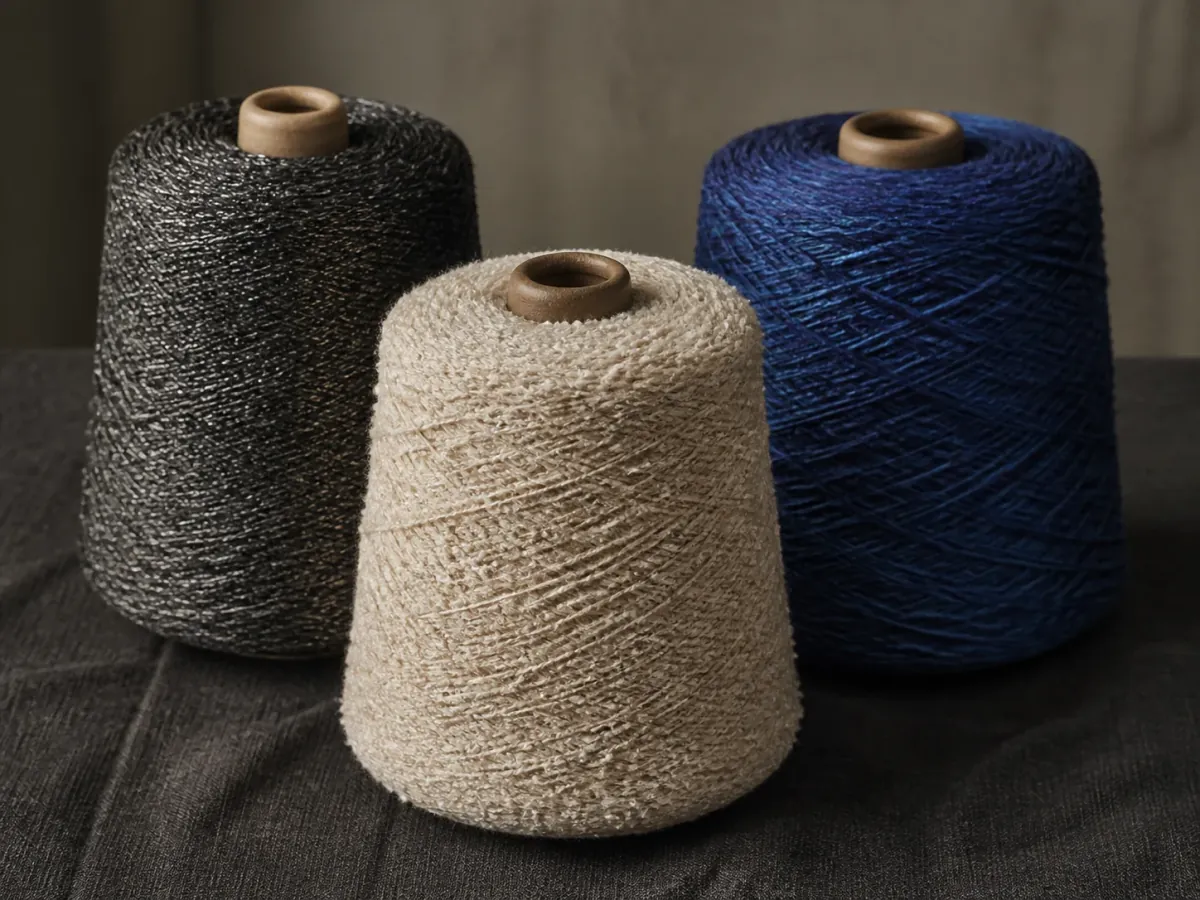 Representative fancy and novelty yarn development directions with boucle, slub, fleck and metallic-look effects
