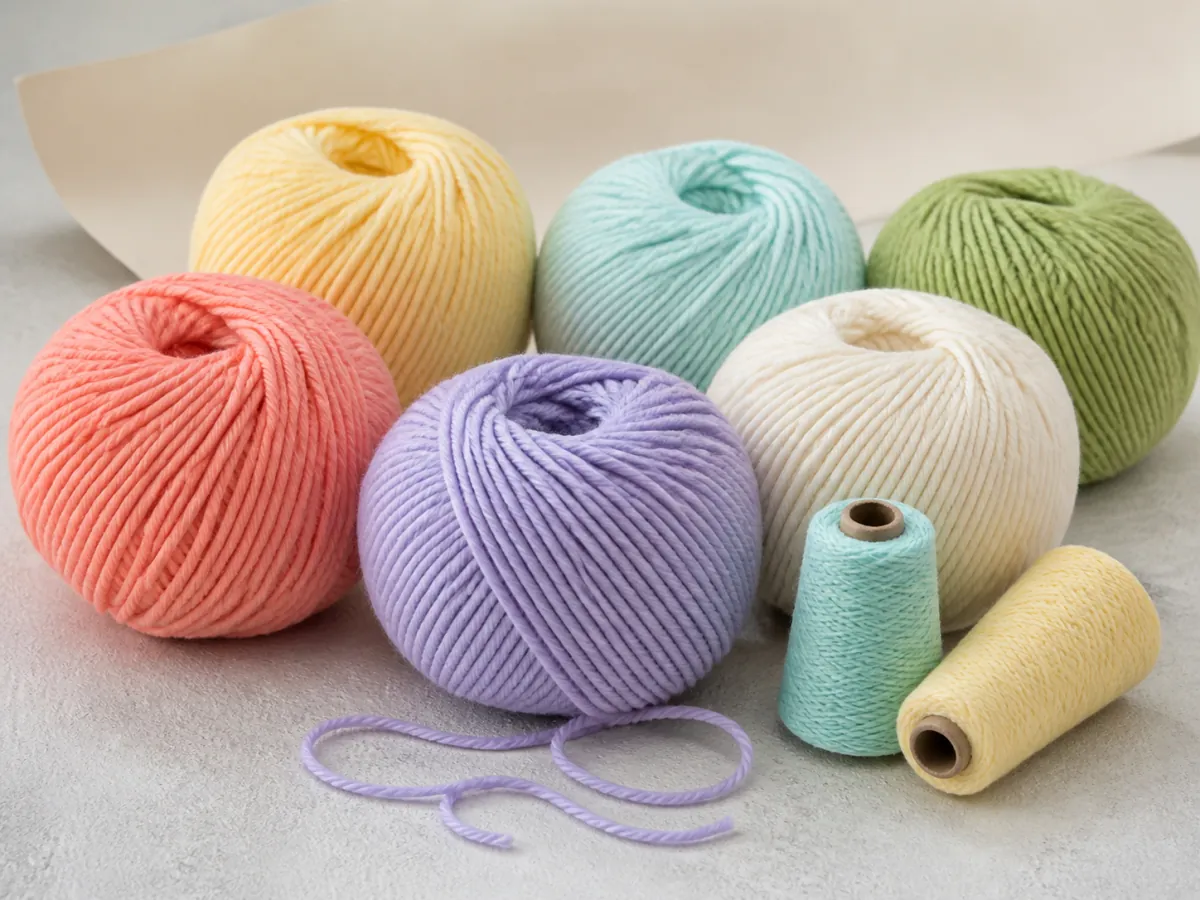 Development visual of soft multi-ply yarn balls and cones in varied colors